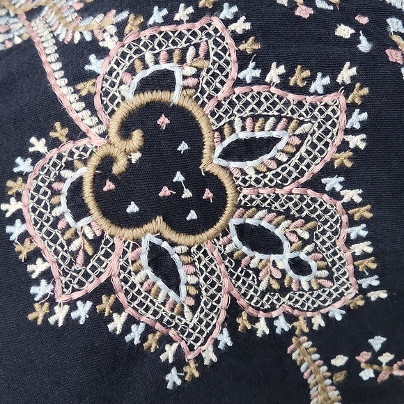 J. Jill Navy Embroidered Bohemian Floral Cotton Relaxed Midi Dress - Size Medium - Picture 3 of 15